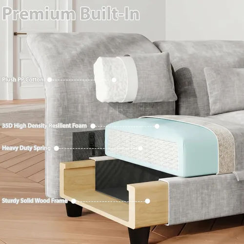 Vista 9 de LLappuil Sofá Seccional Modular de 6 Piezas para Sala de Estar de Chenilla con Sofá Cama Seccional con Chaise Reversible, Reposabrazos y Respaldo