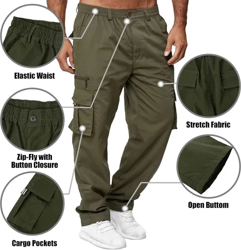 Vista 3 de Pantalones de carga para hombre, ligeros, tácticos, para senderismo, ajuste clásico, múltiples bolsillos