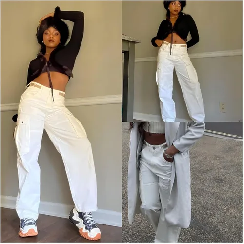Vista 2 de Aelfric Eden Pantalones cargo rectos de hip hop unisex con bolsillos, pantalones casuales