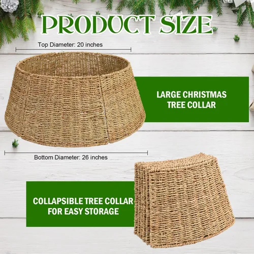 Vista 2 de Rocinha - Cesta para collar de árbol de Navidad de ratán - Anillo de árbol de Navidad rústico hecho a mano