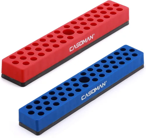 Vista 8 de CASOMAN 2 piezas 1/4" Organizador de brocas hexagonales con base magnética - Rojo, Organizador de 86 brocas con fuerte base magnética, Organizador
