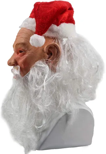 Vista 3 de HENGYUTOYMASK Máscara realista de látex de Papá Noel, disfraz de Navidad, cosplay, barba blanca, máscara roja, máscara de fiesta para adultos
