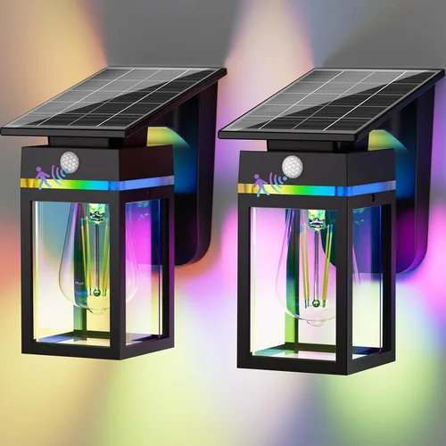 Vista 10 de Luces Solares de Porch al Aire Libre, del Anochecer al Amanecer y Luz de Pared con Sensor de Movimiento con Forma de Linterna, 3 Modos IP65