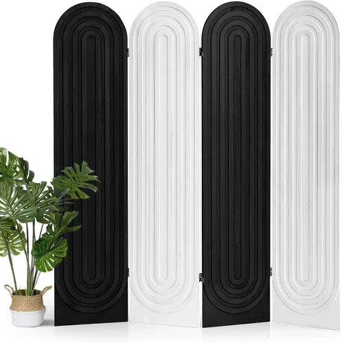 Vista 10 de Divisor de habitación de 4 paneles, pantalla de privacidad plegable arqueada de 66.9 pulgadas de alto, divisor de madera independiente