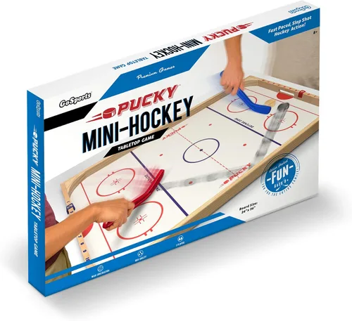 Vista 7 de GoSports Hockey Ice Pucky - Juego de hockey de mesa de madera para niños y adultos - Incluye 1 tablero de juego, 2 palos de hockey y 3 discos