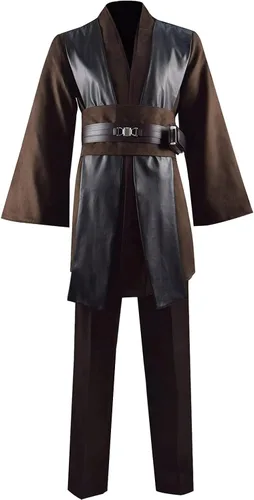 Vista 5 de Disfraz para hombre, uniforme completo, color marrón, bata, capucha y túnica para Halloween