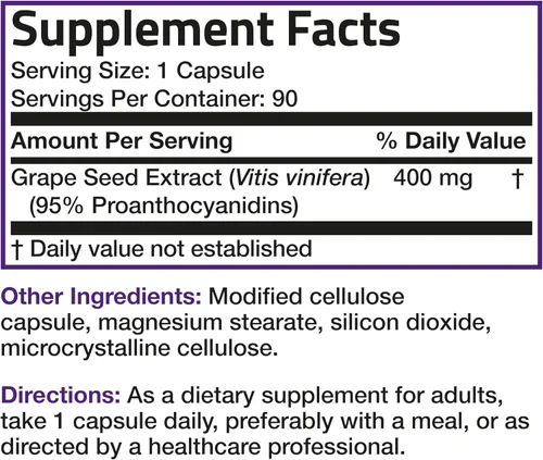 Vista 7 de Extracto de semilla de uva Bronson 400 mg, 95% de proantocianidinas, 90
