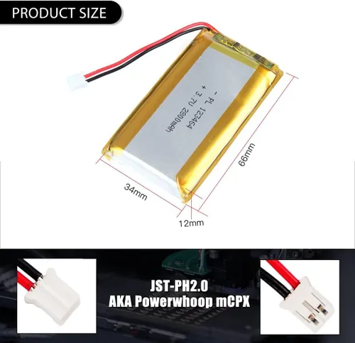 Vista 2 de 3.7V 2800mAh 123464 Lipo batería recargable de iones de polímero de litio con conector JST