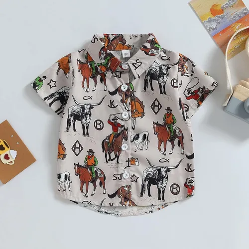 Vista 6 de Camisa de vestir de manga corta con estampado de vaca y botones para bebé niño