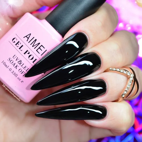Vista 3 de AIMEILI Soak Off U V LED Esmalte de uñas de gel negro, sin hema, libre de crueldad, arte de uñas vegano, Blackpool (007) 0.3 fl oz