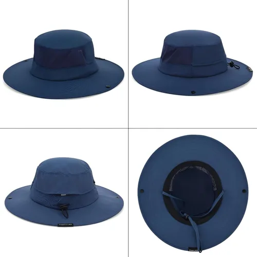 Vista 8 de Cooling Sun Bucket Hat, UPF 50+ Wide Brim Boonie Hat with Ponytail Hole 01 Azul marino