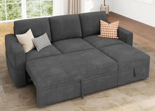Vista 15 de HONBAY Sofá cama modular, sofá cama modular de pana extraíble con almacenamiento, sofás seccionales en forma de U para sala de estar, color azul