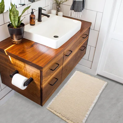 Vista 3 de ZALL - Tapete de baño de punto gofre beige, súper absorbente, antideslizante, color crema, 18 x 30 pulgadas, lavable a máquina, ultra suave