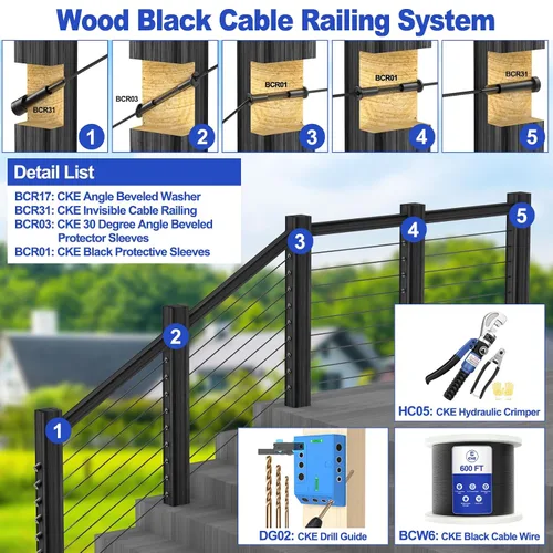 Vista 7 de CKE Paquete de 50 fundas protectoras de acero inoxidable negras T316 para sistema de barandilla de cubierta de cables de 1/8 pulgadas, funda