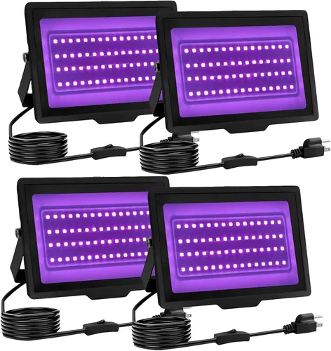 Vista 11 de Paquete de 2 Luces Negras LED de 40W IP66 Impermeables, Luz Negra con Enchufe e Interruptor, Reflector para Fiesta Fluorescente, Decoración
