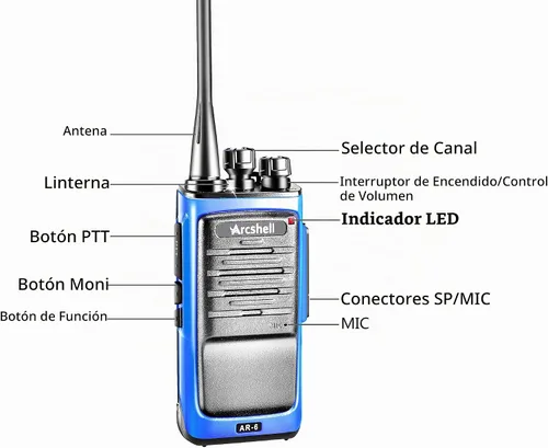Vista 3 de Radios bidireccionales recargables de largo alcance con auricular, paquete de 4 walkie talkies Arcshell AR-6, batería de iones de litio y cargador