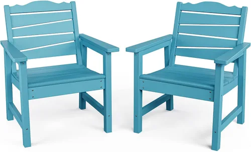 Vista 10 de Silla de patio resistente a la intemperie, sillas de patio al aire libre de madera de polietileno con asiento curvado ergonómico, sillas de comedor