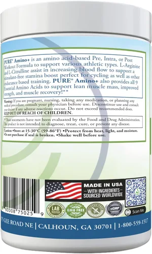 Vista 6 de PURE Amino+ - Aminoácidos esenciales en polvo, 30 porciones, 17.64 oz - EAA de espectro completo con L-arginina, L-citrulina y raíz de remolacha