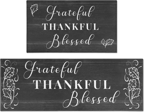 Vista 13 de Grateful Thankful Blessed - Juego de 2 alfombras de cocina antideslizantes beige y alfombrillas acolchadas cómodas para cocina, suelo de cocina