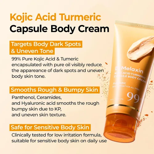 Vista 2 de Dr.Melaxin Crema corporal de cúrcuma de ácido kójico con ceramidas, hidratante corporal iluminador para manchas oscuras y tonos desiguales, pantenol