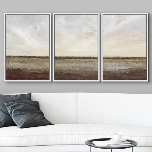 Vista 201 de wall26 Lienzo enmarcado para pared, juego de arte de acuarela pastel, paisaje rural, ilustraciones con formas abstractas, arte moderno, decorativo