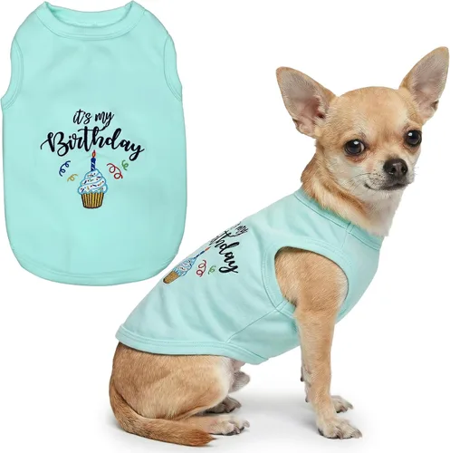 Vista 43 de Camiseta para perro Parisian Pet con palabras bordadas "Es mi cumpleaños" - Camiseta sin mangas para cumpleaños de perro - Chaleco ligero
