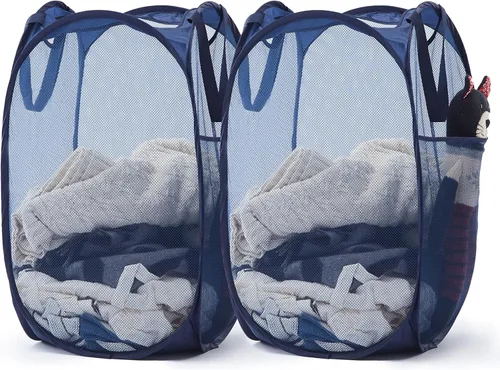 Vista 18 de Cesta de malla desplegable para ropa sucia con asas duraderas - Cesta plegable portátil para dormitorio, baño y viajes (negro)