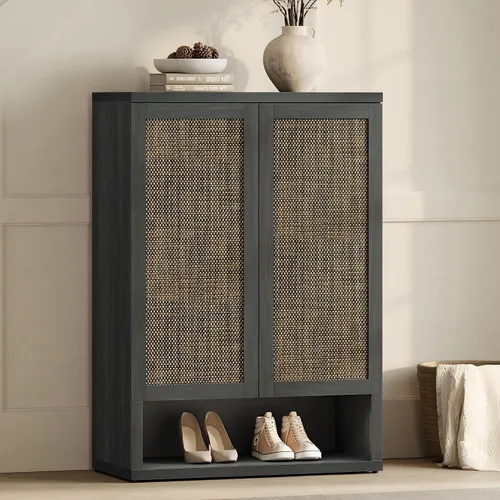 Vista 10 de SICOTAS Gabinete de almacenamiento de zapatos de ratán – Armarios modulares para zapatos con puerta alta y grande para almacenamiento de zapatos