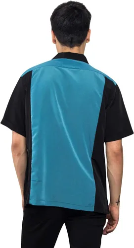 Vista 3 de G-Style USA Camisa de boliche de guayabera de dos tonos con botones a rayas para hombre