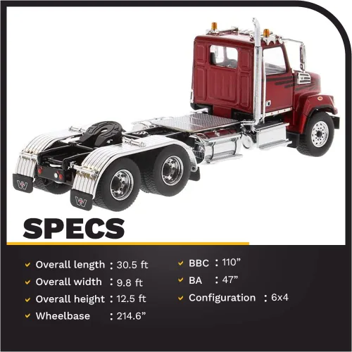 Vista 2 de Diecast Masters Western Star 4700 SF Tandem Day Cab Tractor Metálico Rojo 1/50 Modelo Diecast