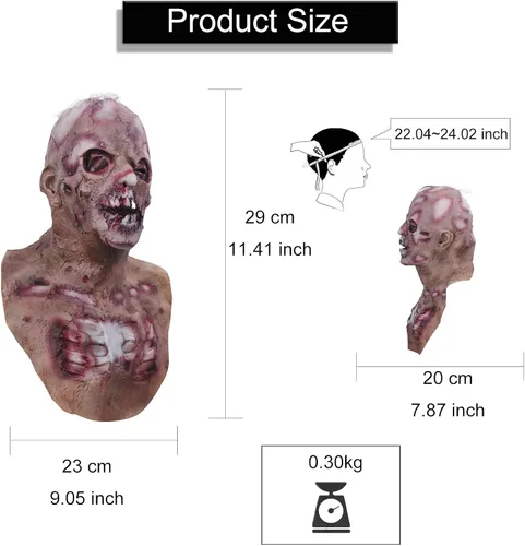 Vista 5 de Molezu - Máscara de látex de zombie o muerto viviente para adulto, disfraz tenebroso y sangriento para halloween, cosplay, fiesta de disfraces (D)