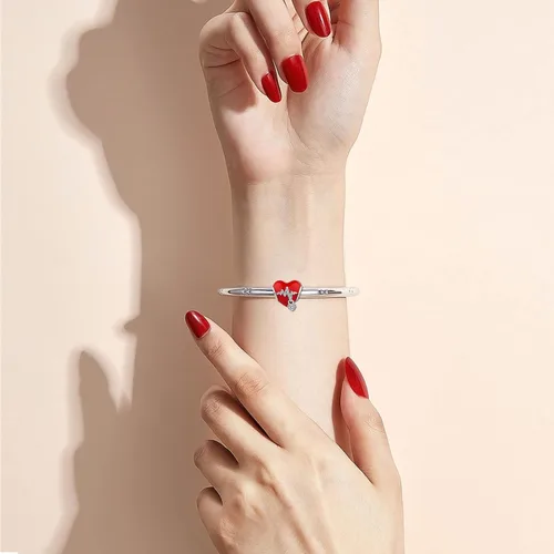 Vista 4 de KunBead Encantos de cuentas de corazón esmaltados rojos compatibles con pulseras Pandora, Cobre, vidrio