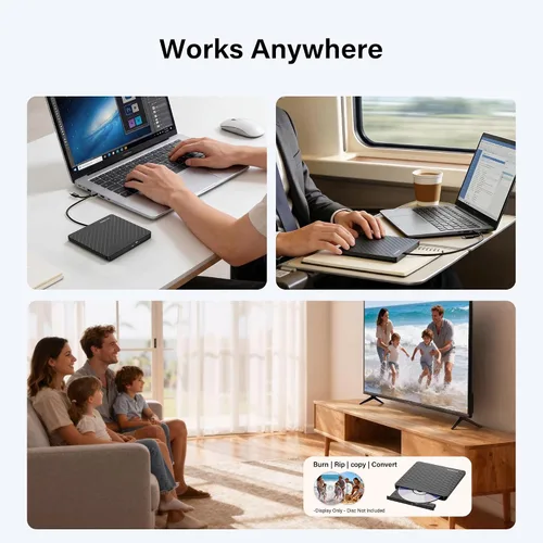 Vista 7 de Amicool Grabador externo USB-C USB 3.0 CD/DVD +/-RW, lector de DVD portátil ultrafino para Mac iMac MacBook, Windows 11/10/8 Linux, computadora