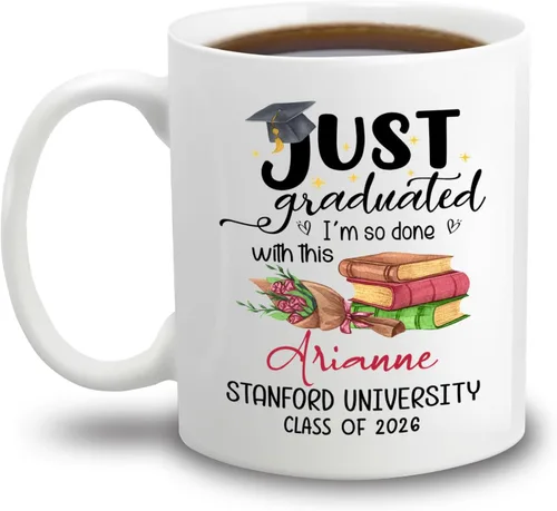 Vista 21 de Taza de café blanca personalizada para graduación, con texto en inglés "Behind You All Your Memories Before You All Your Dreams", taza de café de 11