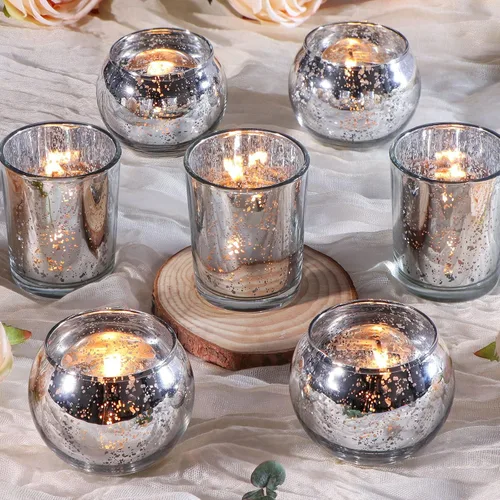 Vista 8 de DEVI 24 piezas Portavelas votivas de vidrio, portavelas de vidrio transparente para velas flotantes y luces de té, centros de mesa para bodas