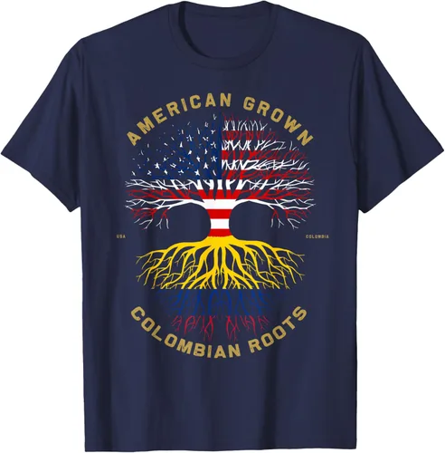 Vista 46 de Camiseta de regalo con la bandera de Estados Unidos con árbol de raíces colombianas