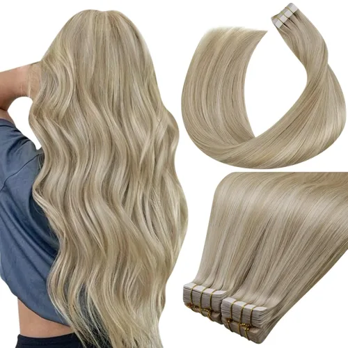 Vista 59 de LaaVoo Extensiones adhesivas de cabello humano real, color negro azabache, extensiones de cabello humano liso y sedoso, 10 pulgadas, 20