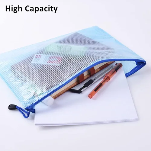 Vista 6 de Bolsa de malla con cremallera, bolsas impermeables con cremallera, tamaño A4, bolsas de malla multiusos con cremallera para organizar suministros