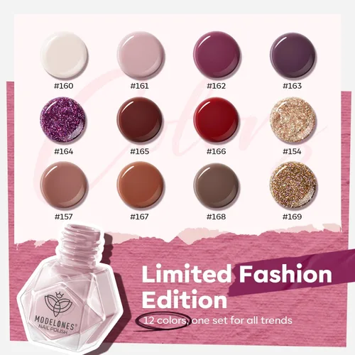 Vista 6 de modelones Juego de esmaltes de uñas de 12 colores, rojo burdeos, Año Nuevo 2025, juego de esmaltes de uñas champán dorado con purpurina rojo oscuro