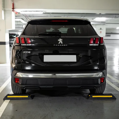 Vista 8 de ZONETECH Guía de aparcamiento de goma resistente, tope de rueda de garaje duradero de alta calidad para automóvil con borde de cinta amarilla