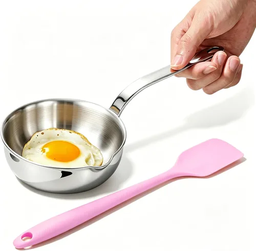 Vista 12 de Mini sartén para huevos, sartén para tortilla de acero inoxidable 304, sartén para salsa de 5.1 pulgadas, mini sartén para calentar mantequilla