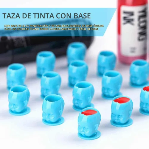 Vista 3 de Moricher 200 PIEZAS 8 Colores Tazas Desechables de Tinta de Tatuaje de Plástico con Base - Tapas de Tinta de Tatuaje para Tatuar