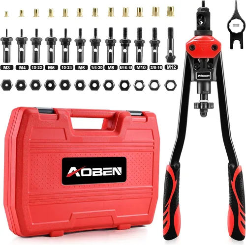 Vista 10 de AOBEN Herramienta de tuerca de remache de 14 pulgadas, kit profesional de ajuste de tuercas remachadoras manuales, ahorro de mano y diseño compacto