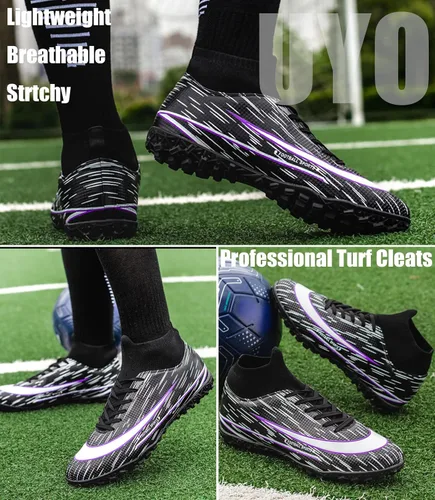 Vista 5 de Men's Soccer Shoes Football Cleats Indoor High-Tops Lace-Up Non-Slip Spikes Turf Boots