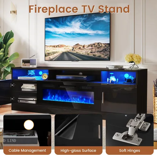 Vista 3 de MXV - Soporte de TV con chimenea de 70 pulgadas con toma de corriente para televisores de hasta 80 pulgadas, centro de entretenimiento con chimenea