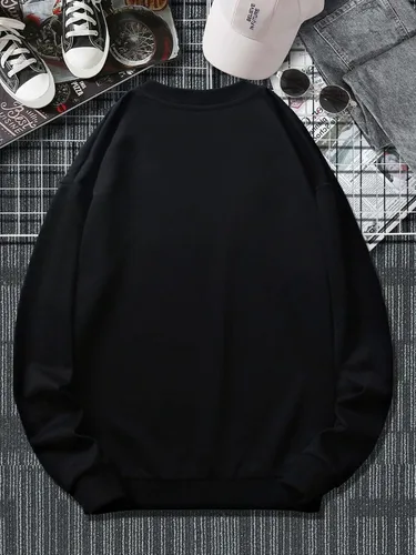 Vista 2 de WDIRARA Sudadera casual con cuello redondo y estampado de letras animé para hombre