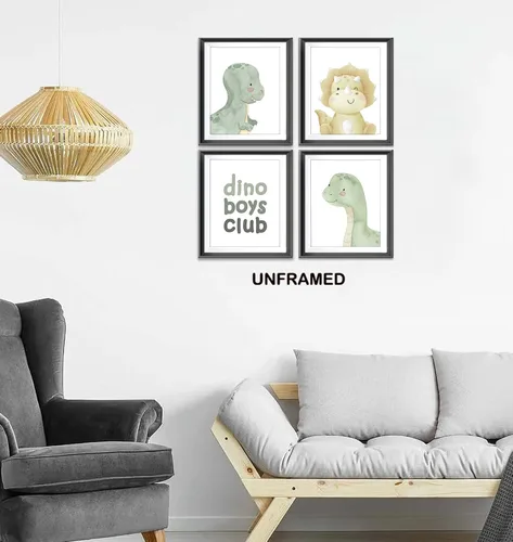 Vista 4 de Dino - Póster de acuarela para niños, niños, habitación de niños, habitación de juegos, decoración de habitación de juegos, decoración