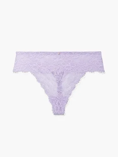 Vista 5 de Savage X Fenty, Tanga de cintura alta de encaje floral para mujer, cobertura mínima, dije en X en tono oro rosa en la parte central delantera