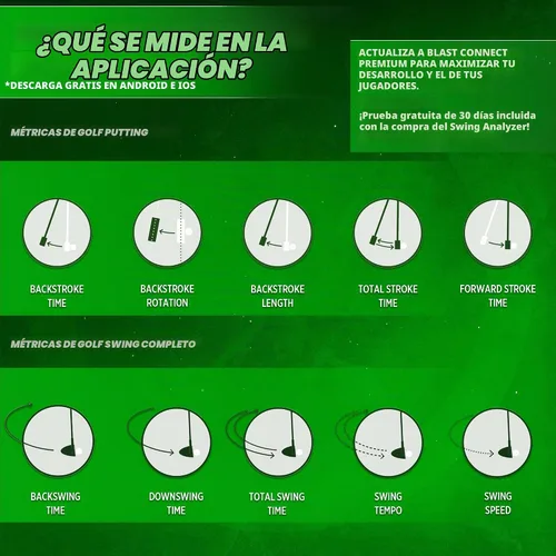Vista 6 de Blast analizador de golpes de golf, diseñado por profesionales de golf