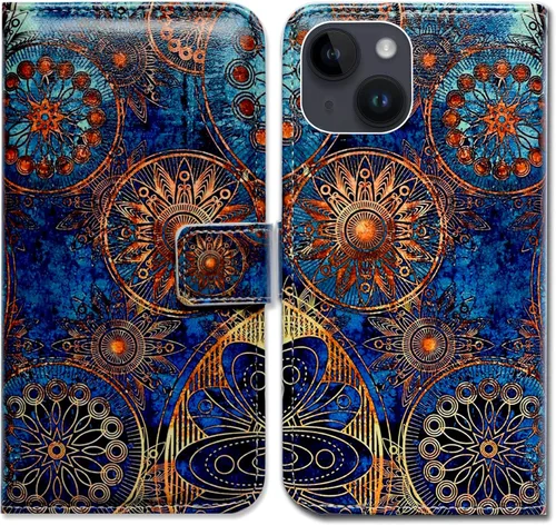 Vista 15 de Bcov Funda para iPhone 15 Plus, piel con tapa y función atril para iPhone 15 Plus, color verde pájaro negro